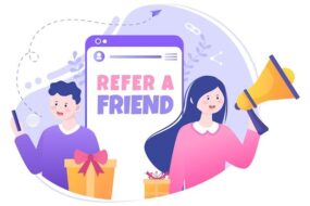 Refer a friend flat design illustration…